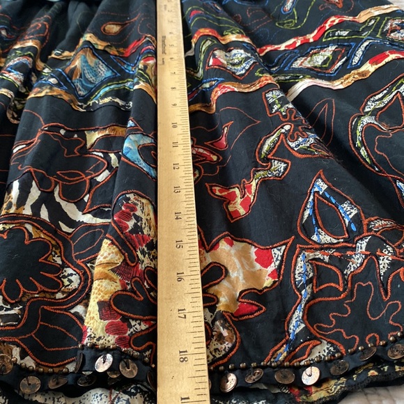 Upcycled long denim duster / jean jacket OOAK Reworked tiered appliqué boho - Picture 11 of 12